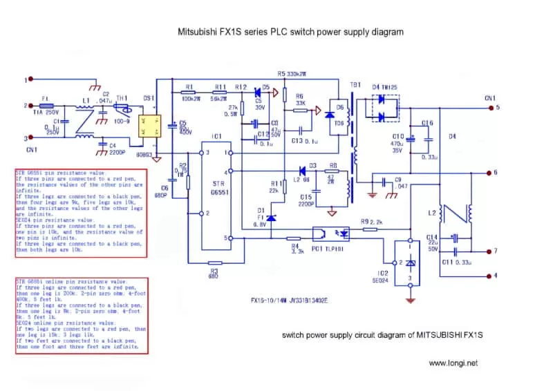 Mitsubishi FX1S PLC Switching Power Supply Circuit Schematic