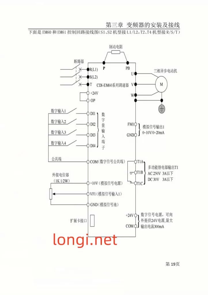 Delixi VFD CDI-EM60 and EM61 External Terminal Control Wiring Diagram