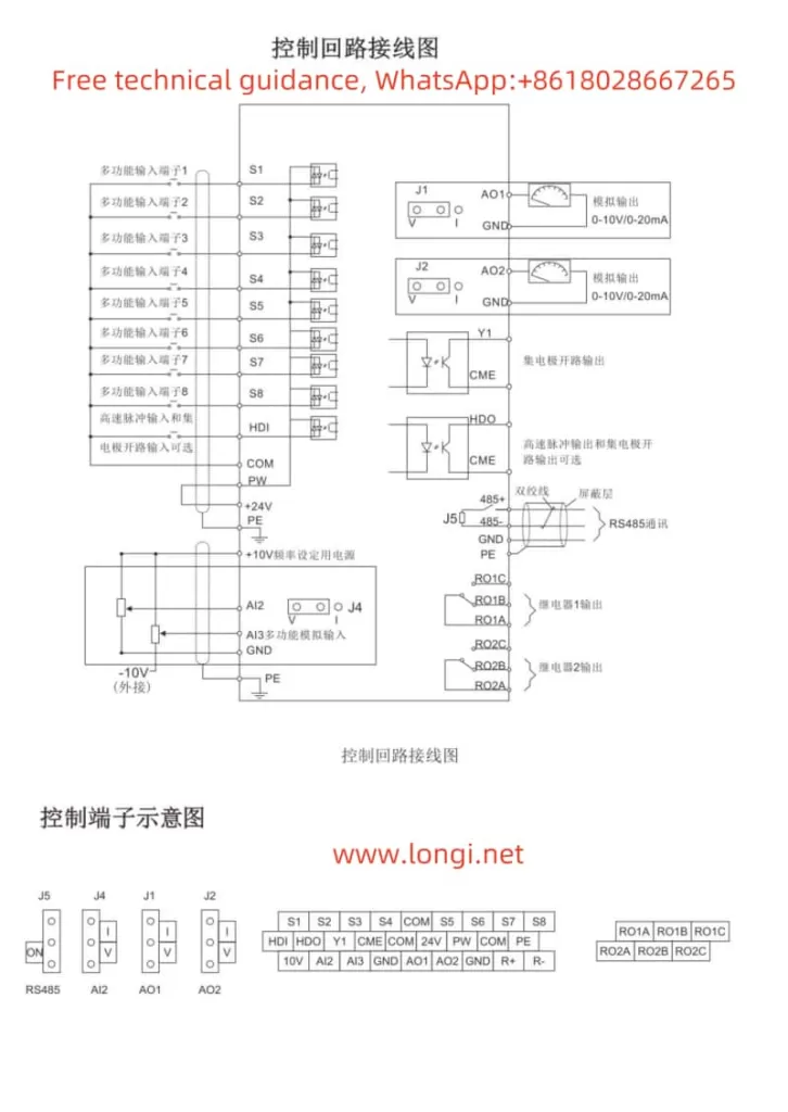 Wiring diagram of control circuit for Yuqiang INVERTER