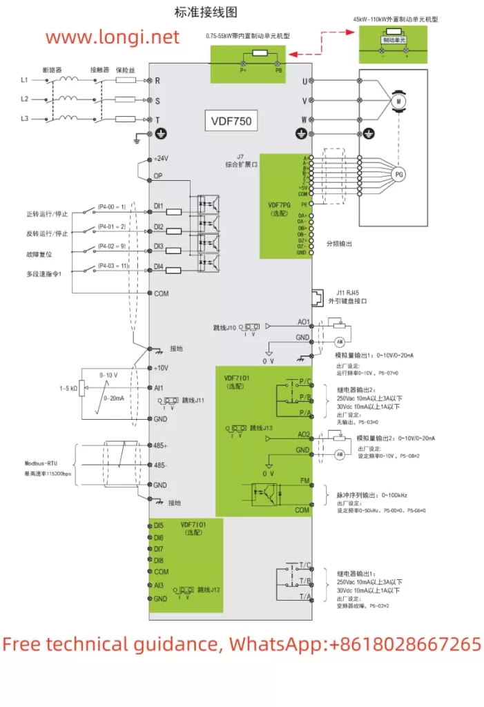 VAIDNOR VDF750 series inverter wiring diagram