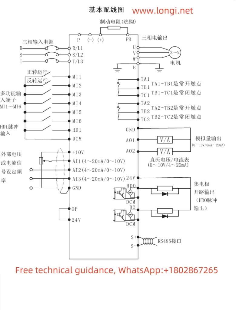 Jintian frequency converter JTE330 basic wiring diagram