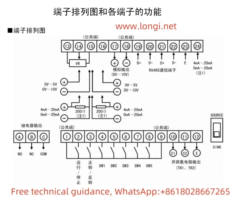 Panasonic VF200 inverter control terminal wiring diagram